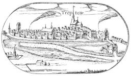 Engraving of Treptow from Eihard Lubinus map of Pommern